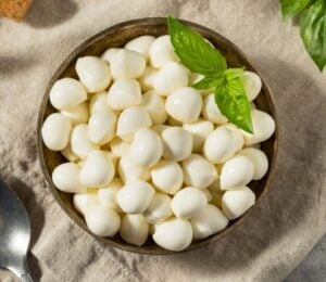 A bowl of mozzarella pearls