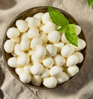 A bowl of mozzarella pearls