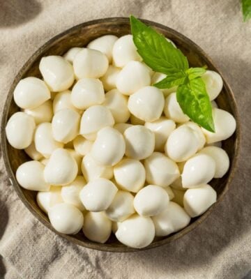 A bowl of mozzarella pearls