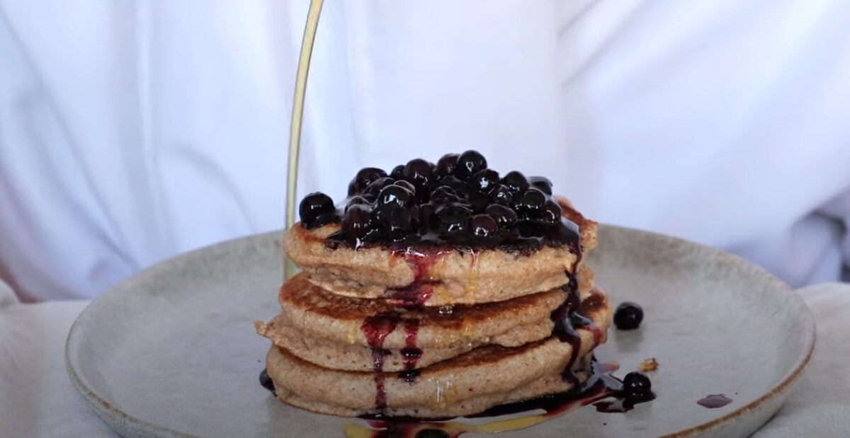 A pile of vegan pancakes made with spelt flour