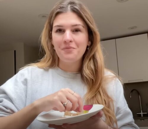 A still of Nicole Whittle, also known as Vegan Beauty Girl, from a recent video on accessible vegan meals