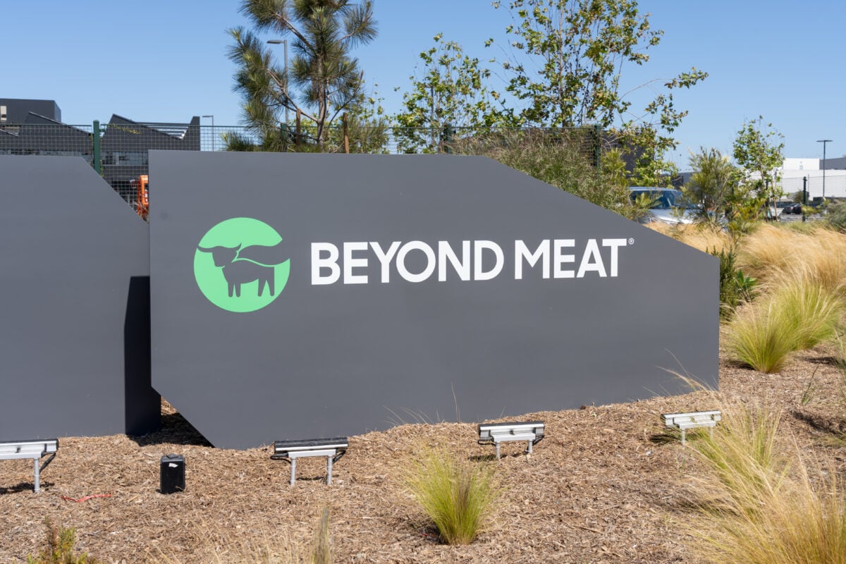 Photo shows the Beyond Meat sign outside the company's headquarters