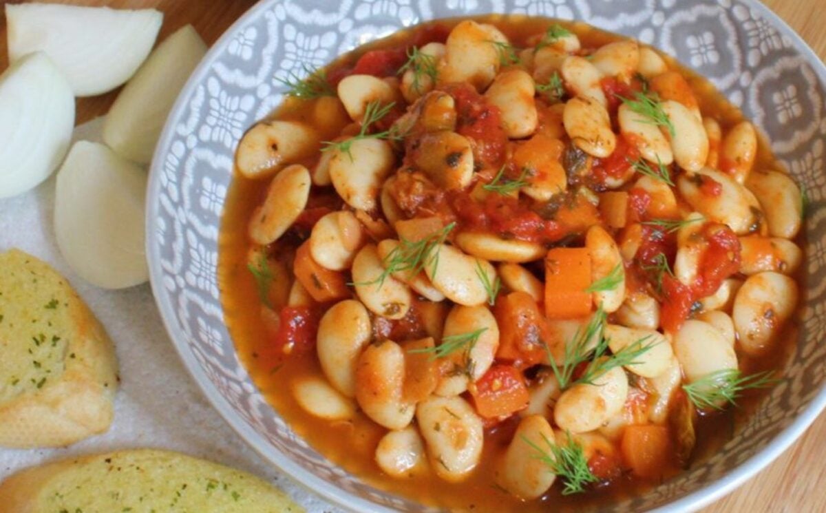 A bowl of butter bean stew, a budget vegan recipe