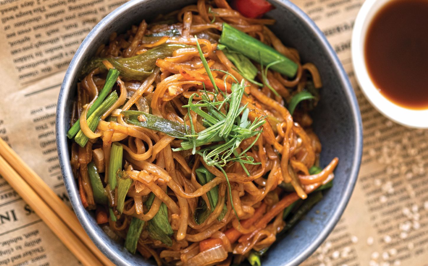 A bowl of easy vegan drunken noodles