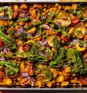 easy vegan sheet pan dinners like this chickpea traybake