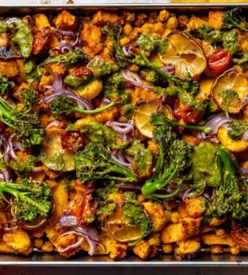 easy vegan sheet pan dinners like this chickpea traybake