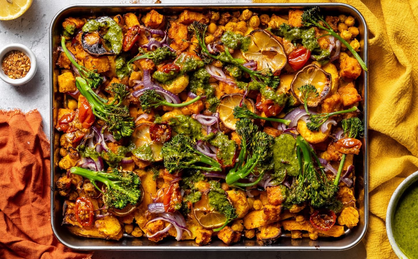 easy vegan sheet pan dinners like this chickpea traybake