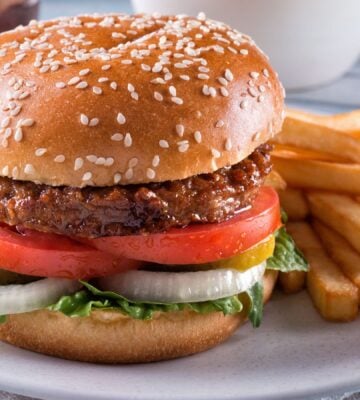 plant-based burger and chips