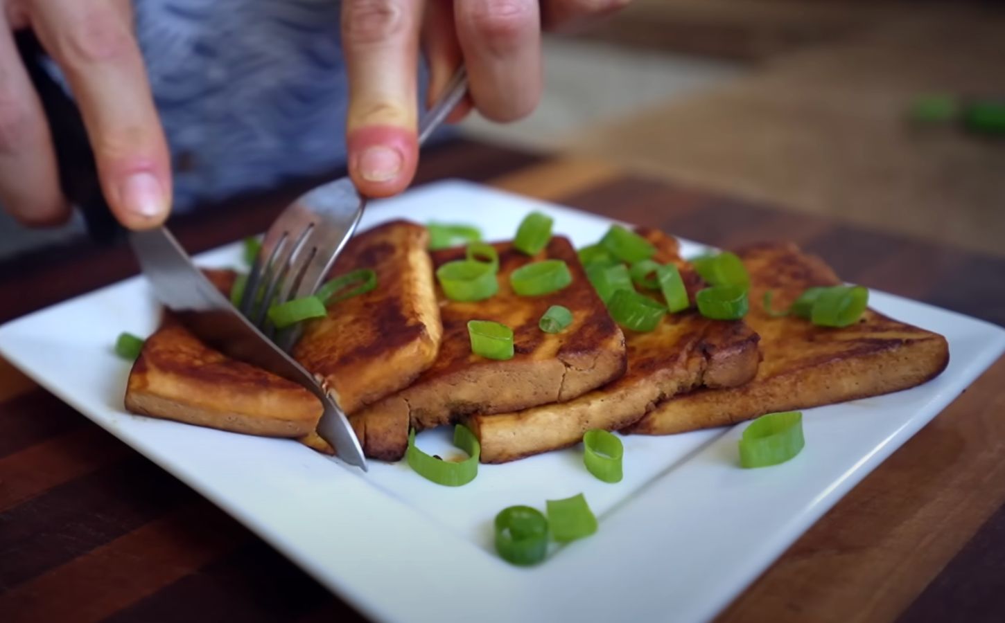 Slices of tofu that have been frozen