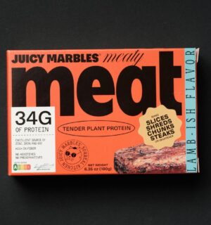 A packet of vegan lamb from Juicy Marbles