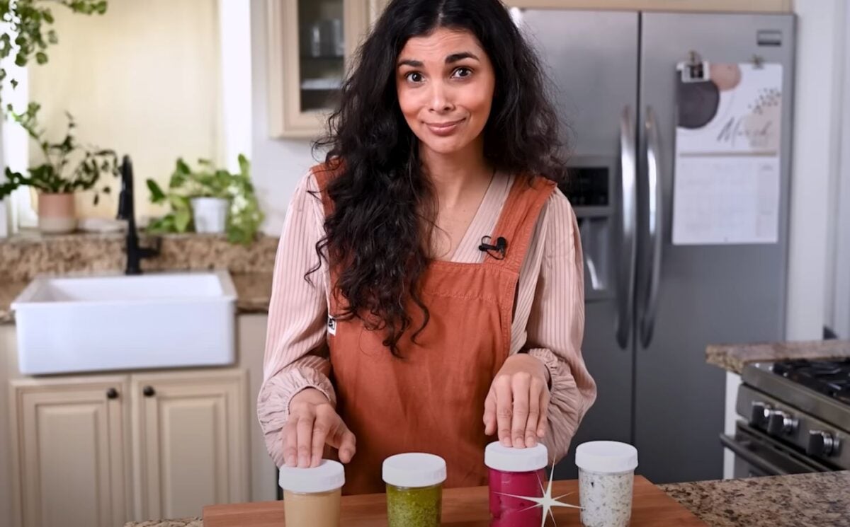 Vegan chef Nisha Vora creating sauces, which she describes as a plant-based meal hack