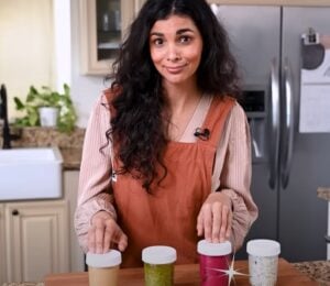 Vegan chef Nisha Vora creating sauces, which she describes as a plant-based meal hack