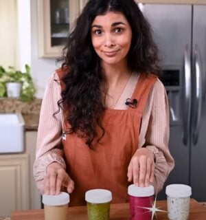 Vegan chef Nisha Vora creating sauces, which she describes as a plant-based meal hack