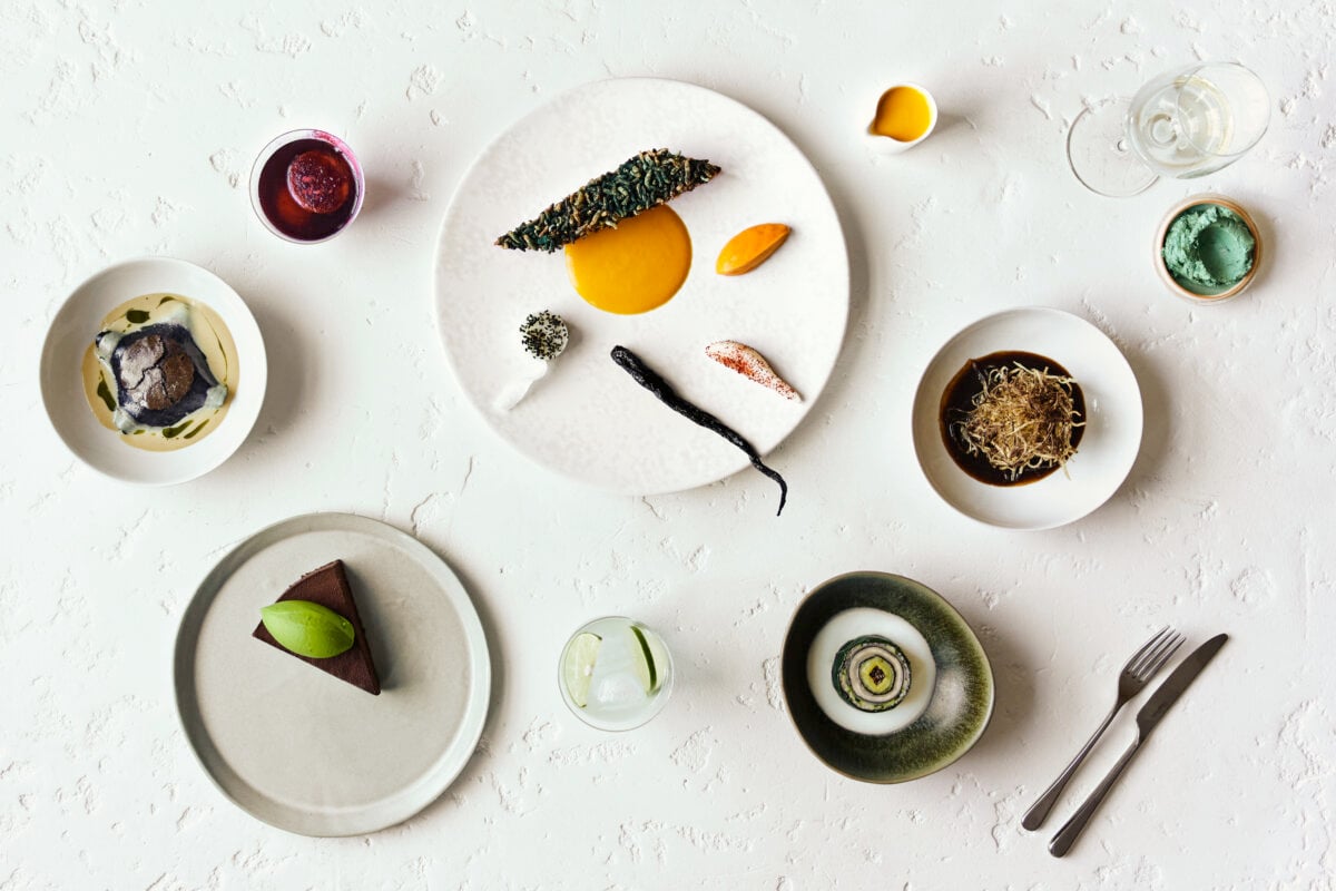 A selection of menu items at vegan Michelin-starred restaurant Plates