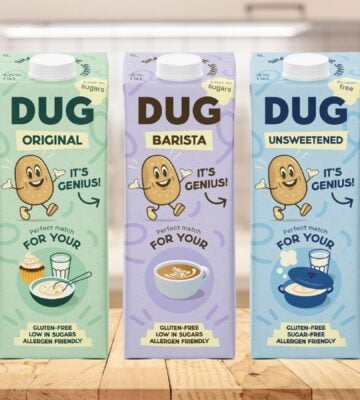 A selection of cartons of vegan potato milk from Dug