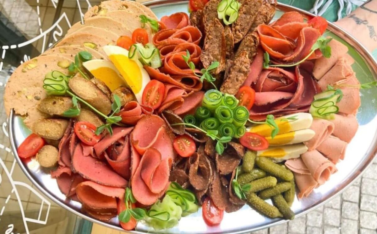 Platter of vegan deli meat