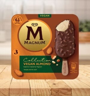 A packet of vegan Magnum almond made with a new soy-based recipe