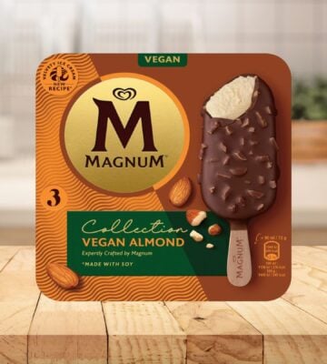 A packet of vegan Magnum almond made with a new soy-based recipe