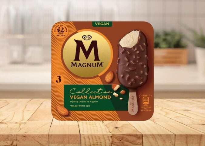 A packet of vegan Magnum almond made with a new soy-based recipe