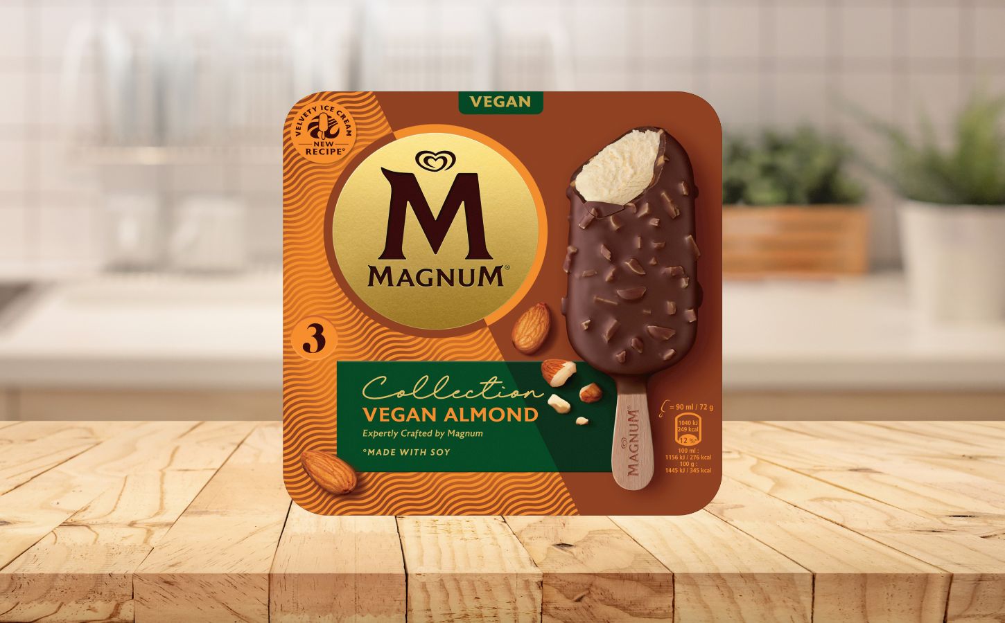 A packet of vegan Magnum almond made with a new soy-based recipe