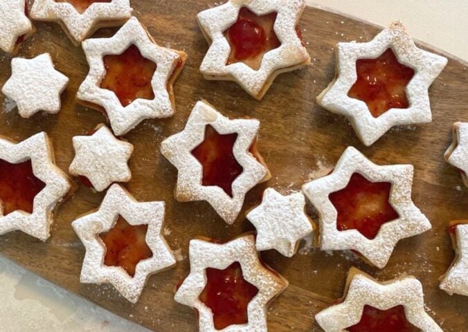 A selection of vegan strawberry sandwich biscuits, perfect for weekend baking