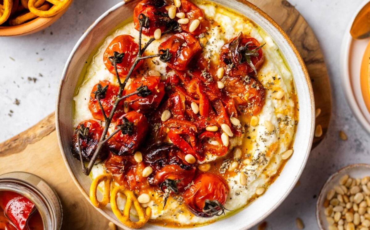 A whipped feta and roasted tomato recipe, a vegan Valentine's Day7 starter