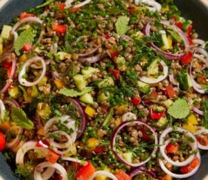 A beluga lentil salad, a protein-packed vegan lunch