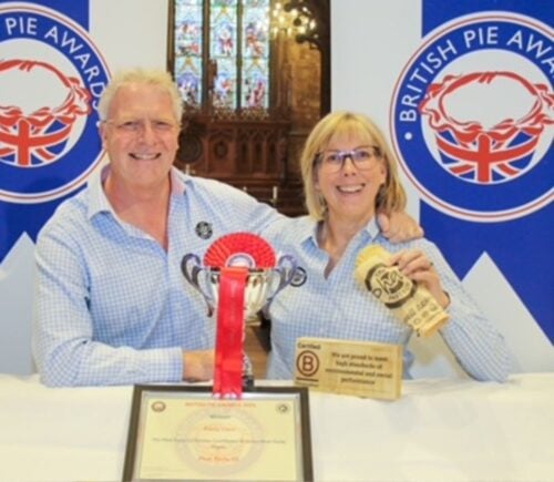 The founders of the Phat Pasty Company receiving their "Pasty of the Year" award for their vegan pasty