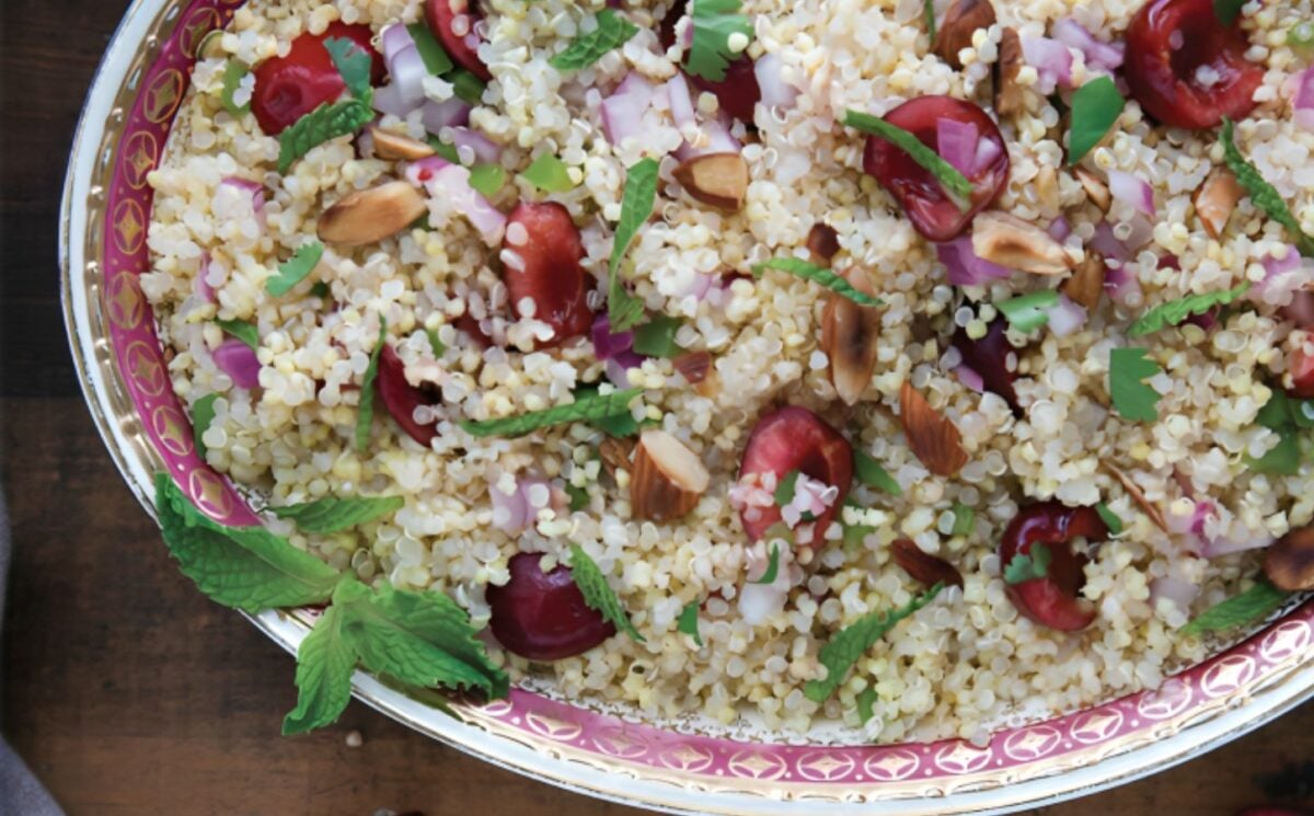 vegan spring recipes like this quinoa and cherry salad