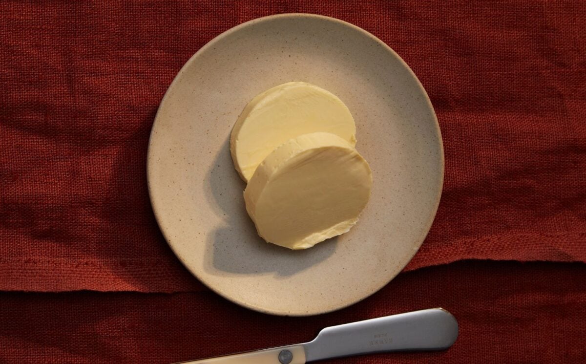 A plate containing dairy-free butter made to a vegan recipe