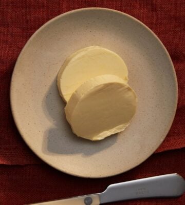 A plate containing dairy-free butter made to a vegan recipe