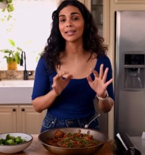 A still of Nisha Vora with the one dish she'd make to impress a tofu skeptic