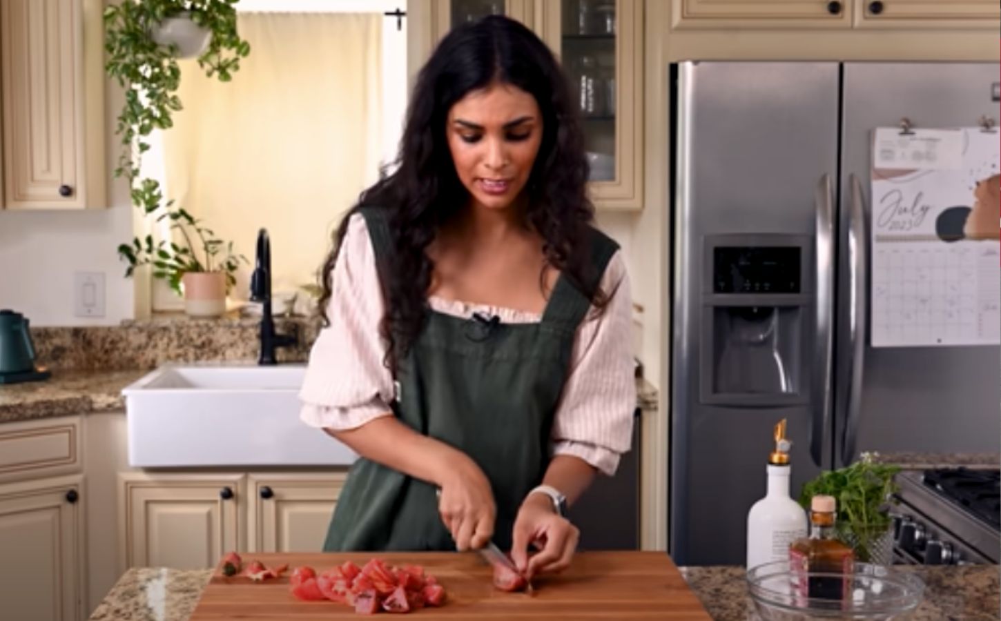 Nisha Vora preparing her favorite easy vegan recipe in her kitchen