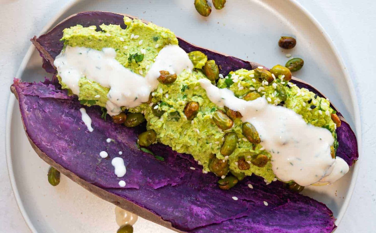 A recipe dubbed the healthiest meal on the planet, including purple sweet potato and a green dip