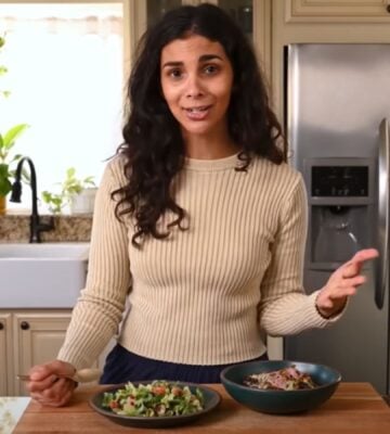 A still from Nisha Vora (of Rainbow Plant Life) preparing her healthy eating plan