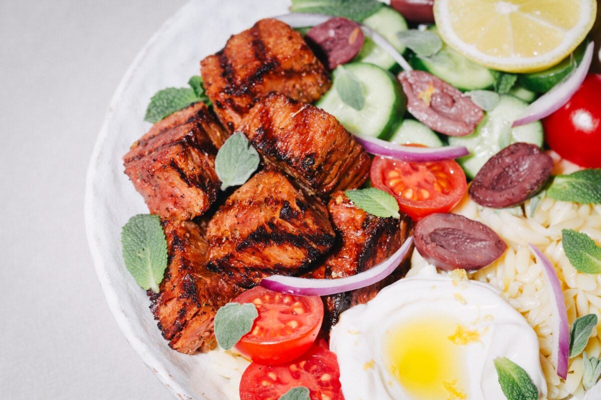 A salad made with Juicy Marbles pork 