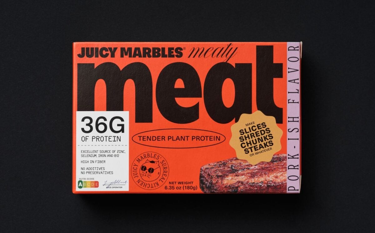 A packet of the new Juicy Marbles Pork-Ish product