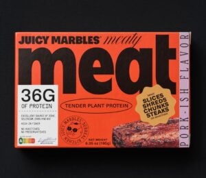 A packet of the new Juicy Marbles Pork-Ish product