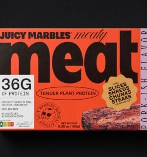 A packet of the new Juicy Marbles Pork-Ish product