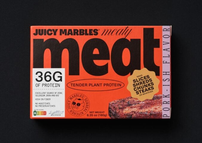 A packet of the new Juicy Marbles Pork-Ish product