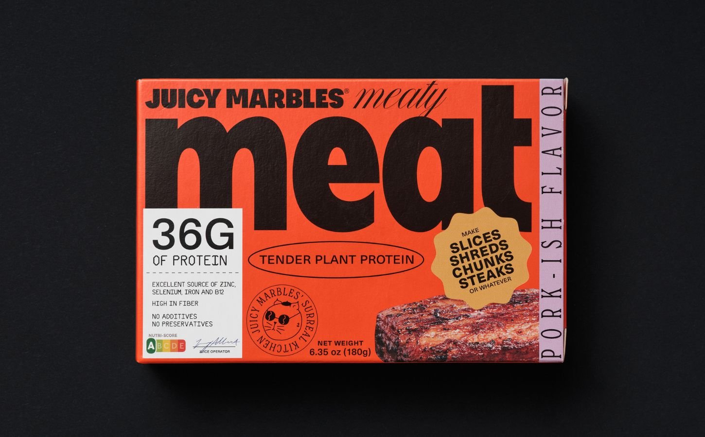 A packet of the new Juicy Marbles Pork-Ish product