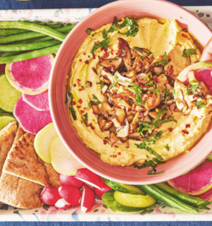 A plate of magical mushroom hummus and some crudities