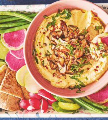 A plate of magical mushroom hummus and some crudities