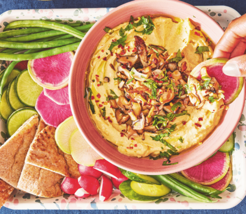 A plate of magical mushroom hummus and some crudities