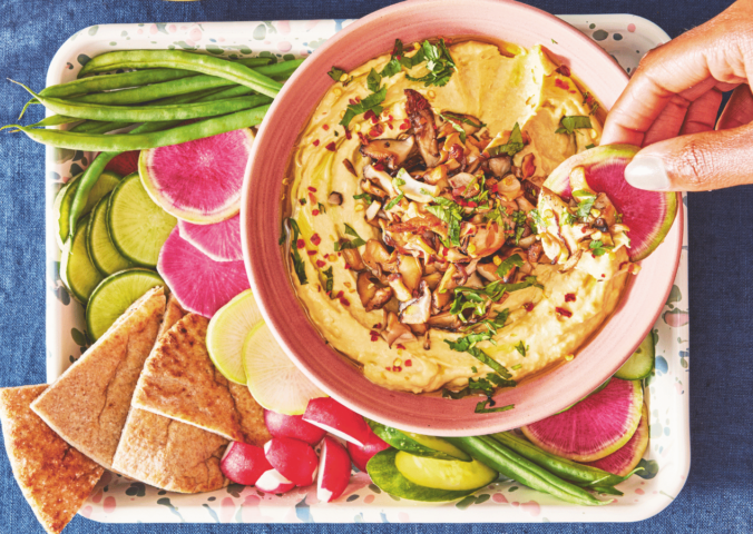 A plate of magical mushroom hummus and some crudities