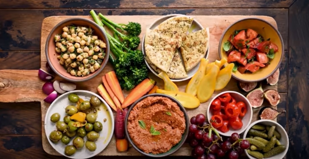 A vegan mezze platter from plant-based chef Nisha Vora