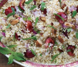 a quinoa-millet cherry salad with mint and lime