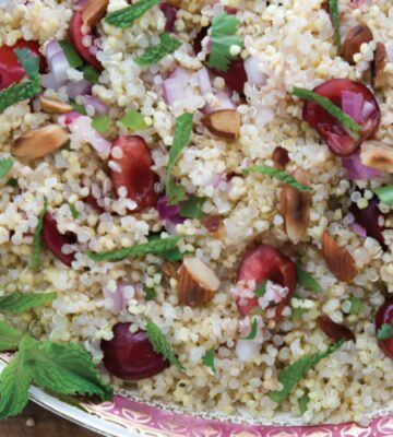 a quinoa-millet cherry salad with mint and lime