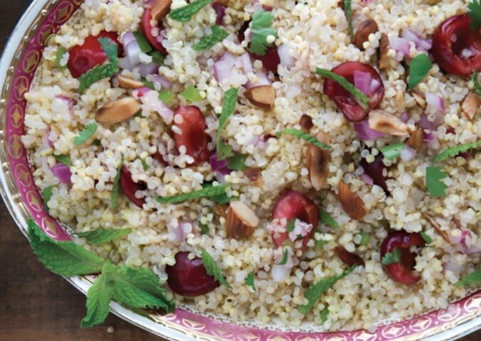 a quinoa-millet cherry salad with mint and lime