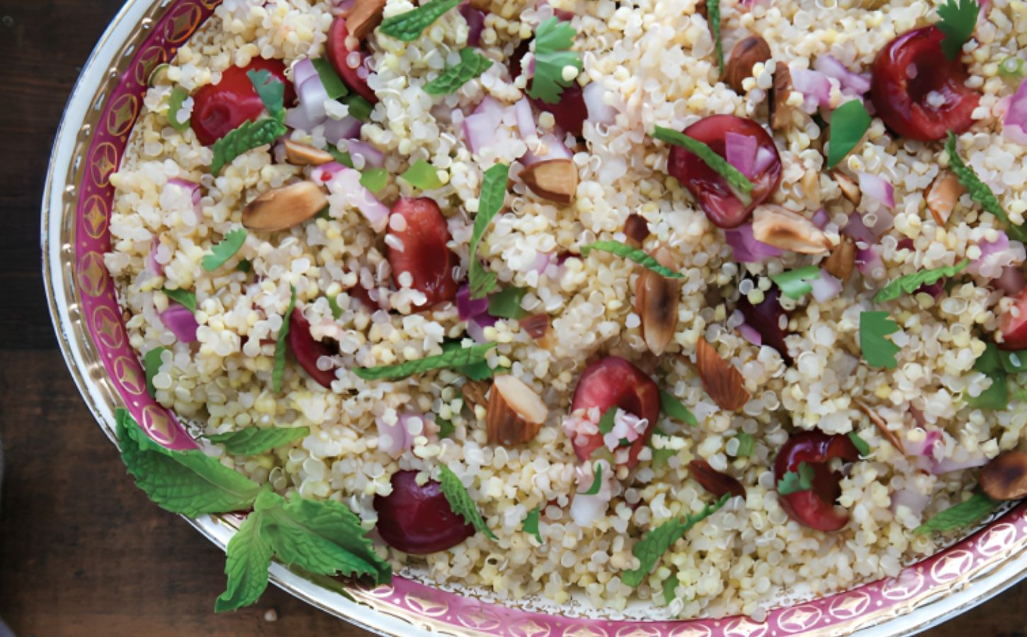 a quinoa-millet cherry salad with mint and lime